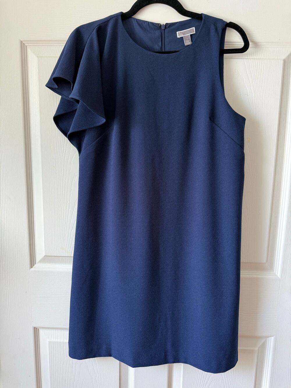 Chelsea28 Navy Asymmetrical Flutter Sleeve Shift Dress‎ Size S Lined